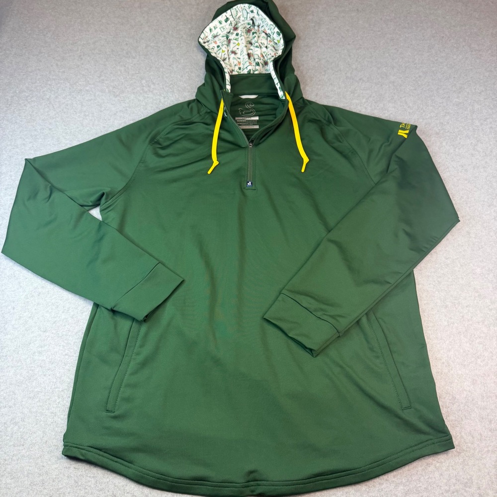 Swannies Golf Mens Large Green Quarter Zip Performance Hoodie Novelty Print Hood